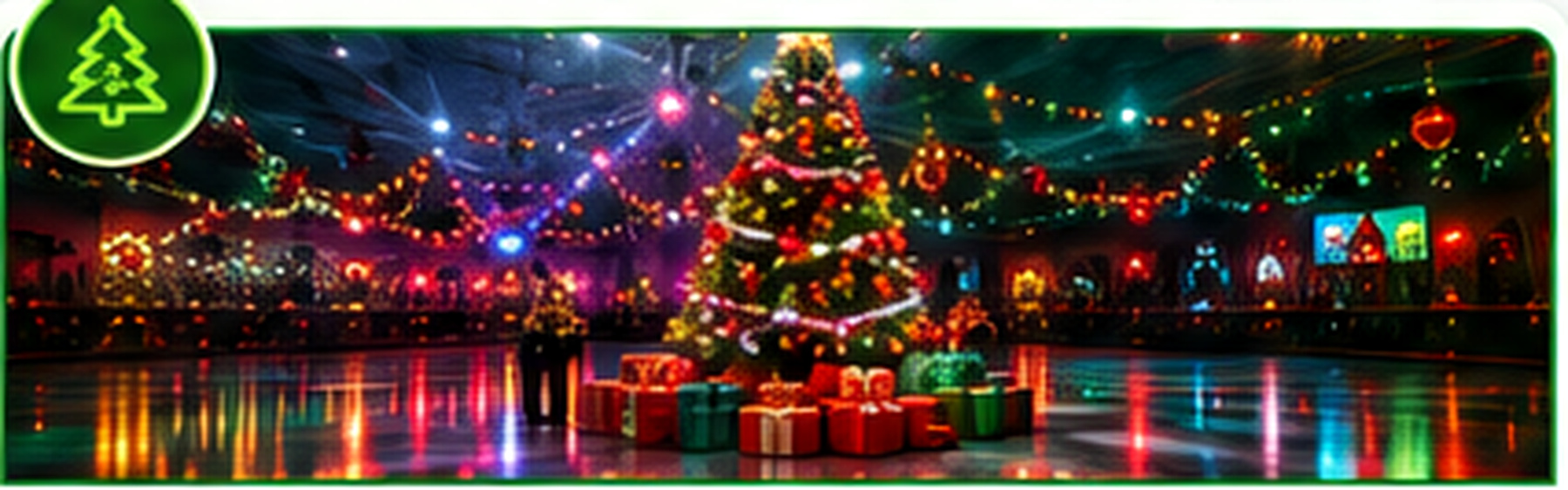 Christmas tree, ornaments and presents for a holiday celebration